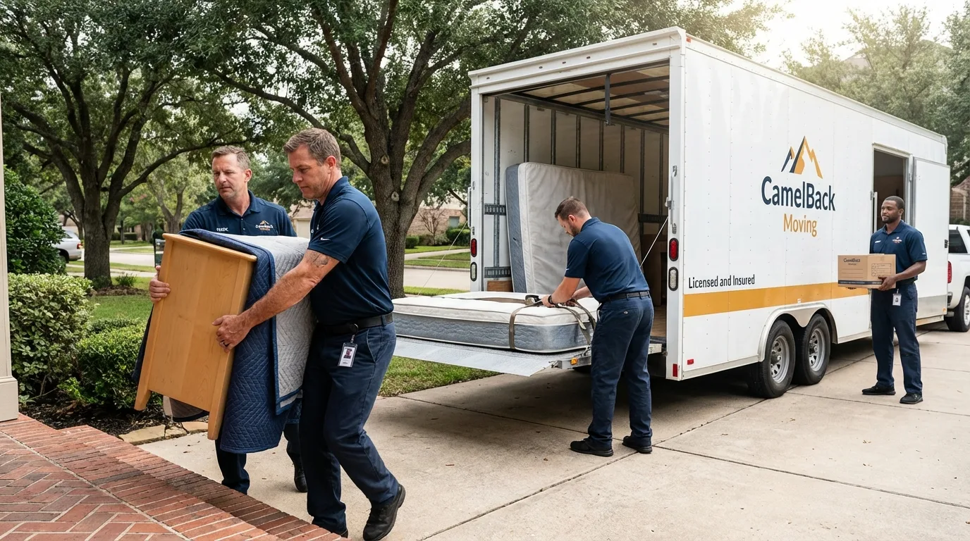 Crew loading residential truck for cross-state move from Cuba City, WI